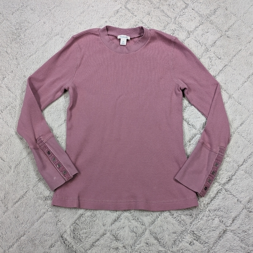 Sundance Top Women's Small P Pink Purple Thermal Waffle Shirt Button Cuffs